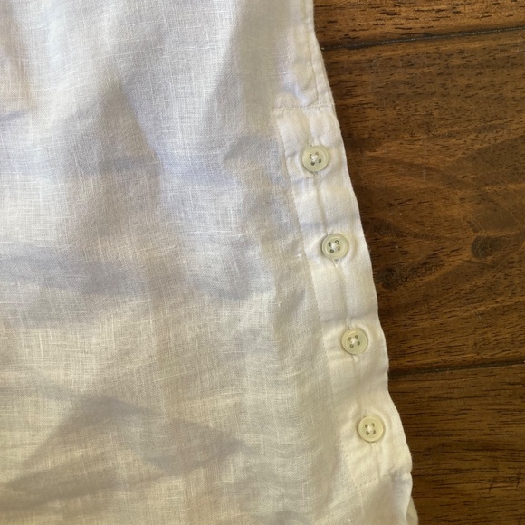 TALBOTS 100% Linen Popover Tunic Top Medium White Side Button Detail Coastal - Picture 5 of 8